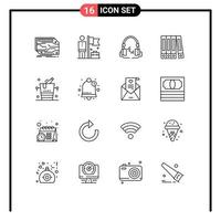 Set of 16 Commercial Outlines pack for ice bucket flag folder handfree Editable Vector Design Elements