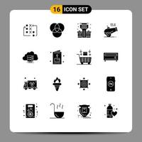 conjunto de 16 iconos de interfaz de usuario modernos signos de símbolos para elementos de diseño vectorial editables de mortero de almacenamiento de barras de computación de flujo vector