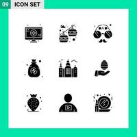 9 Thematic Vector Solid Glyphs and Editable Symbols of hand house face building dollar Editable Vector Design Elements