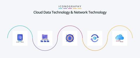 tecnología de datos en la nube y paquete de iconos de 5 planos de tecnología de red que incluye compartir. informática. internet recargar. flecha vector