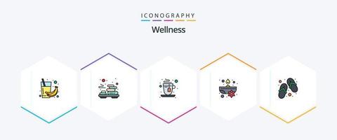 Wellness 25 FilledLine icon pack including shoes. flower. massage. spa. aromatic vector