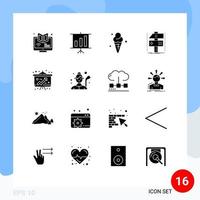 Editable Vector Line Pack of 16 Simple Solid Glyphs of game develop presentation craft ice Editable Vector Design Elements