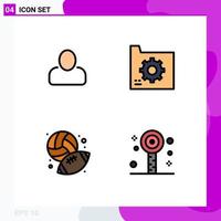 Pictogram Set of 4 Simple Filledline Flat Colors of administrator baseball connect document hobby Editable Vector Design Elements