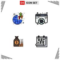 Set of 4 Modern UI Icons Symbols Signs for global money profit fine arts bank Editable Vector Design Elements