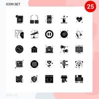 25 User Interface Solid Glyph Pack of modern Signs and Symbols of beat diet delivery light candle Editable Vector Design Elements