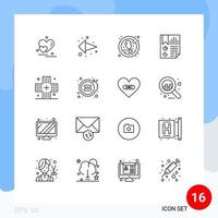 Pack of 16 creative Outlines of disease page no meat document bookmark Editable Vector Design Elements