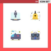 Pictogram Set of 4 Simple Flat Icons of laptop hospital service bell emergency Editable Vector Design Elements