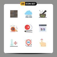 Universal Icon Symbols Group of 9 Modern Flat Colors of billiards tool data tape soup Editable Vector Design Elements