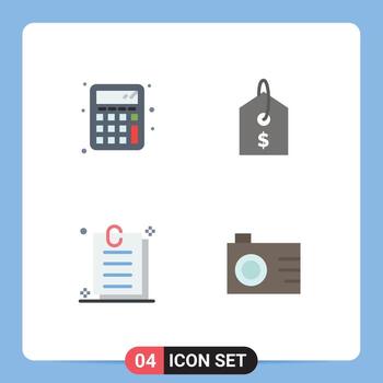 User Interface Pack of 4 Basic Flat Icons of back to school camera price contract photo Editable Vector Design Elements