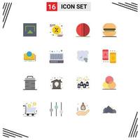 Set of 16 Commercial Flat Colors pack for writing food hard ball drinks burger Editable Pack of Creative Vector Design Elements