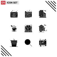 paquete de iconos vectoriales de stock de 9 signos y símbolos de línea para documentos de taza de café té rascacielos elementos de diseño vectorial editables vector