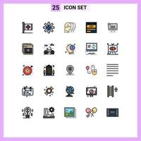 User Interface Pack of 25 Basic Filled line Flat Colors of seo data technical server head Editable Vector Design Elements