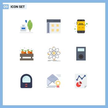 paquete de 9 signos y símbolos modernos de colores planos para medios de impresión web, como análisis de supermercados, compras web, transporte, elementos de diseño vectorial editables vector