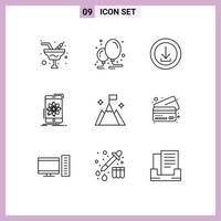 Pack of 9 Modern Outlines Signs and Symbols for Web Print Media such as science mobile apps information we Editable Vector Design Elements