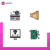 Modern Set of 4 Filledline Flat Colors and symbols such as atm card development sound coding cash Editable Vector Design Elements