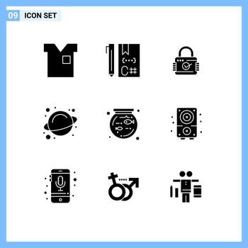 9 Thematic Vector Solid Glyphs and Editable Symbols of bowl science develop rotation security Editable Vector Design Elements