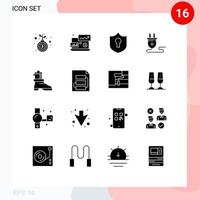 Set of 16 Vector Solid Glyphs on Grid for american shose access power supply energy Editable Vector Design Elements