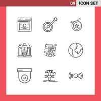 Mobile Interface Outline Set of 9 Pictograms of comment sale music offer discount Editable Vector Design Elements