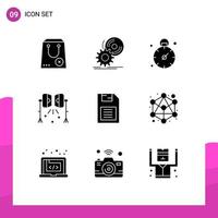 Solid Glyph Pack of 9 Universal Symbols of studio lights spotlight software lights time Editable Vector Design Elements