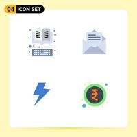 conjunto de 4 iconos planos vectoriales en cuadrícula para elementos de diseño de vectores editables eléctricos de correo de biblioteca de energía de libros
