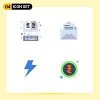 Set of 4 Vector Flat Icons on Grid for book power library mail electric Editable Vector Design Elements