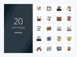 20 University line Filled icon for presentation vector