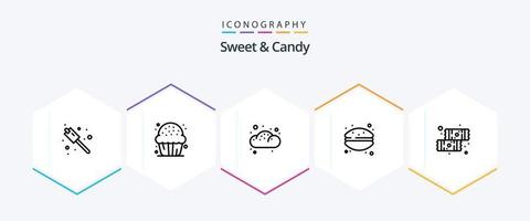 Sweet And Candy 25 Line icon pack including dessert. macaroni. bakery. french macaroon. cake vector