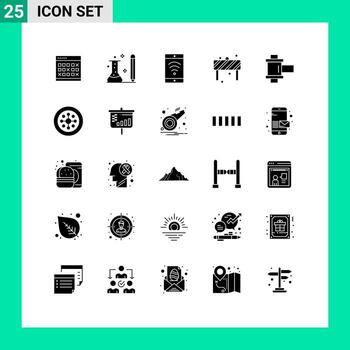 Editable Vector Line Pack of 25 Simple Solid Glyphs of road attention information wifi mobile Editable Vector Design Elements