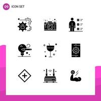 Universal Icon Symbols Group of 9 Modern Solid Glyphs of education bulb graphic professional employee Editable Vector Design Elements