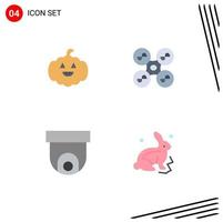 paquete de iconos planos de 4 símbolos universales de cámara de seguridad de calabaza tecnología de drones conejito elementos de diseño vectorial editables vector