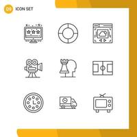 Set of 9 Modern UI Icons Symbols Signs for strategic decisions cloud sharing business movie Editable Vector Design Elements