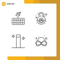 Mobile Interface Line Set of 4 Pictograms of attach wizard bank security carnival Editable Vector Design Elements