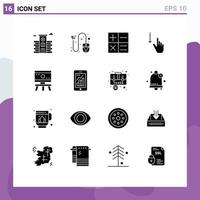 Universal Icon Symbols Group of 16 Modern Solid Glyphs of science atom calculator hand gesture Editable Vector Design Elements