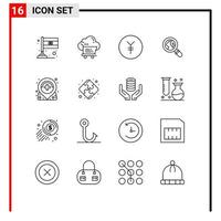 16 Universal Outlines Set for Web and Mobile Applications medical hospital coin care lost Editable Vector Design Elements