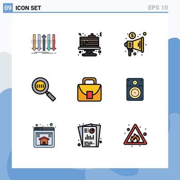 9 Filledline Flat Color concept for Websites Mobile and Apps bag magnifier pancake code search trade Editable Vector Design Elements