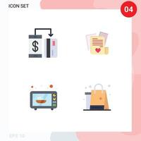 Modern Set of 4 Flat Icons Pictograph of cashless electronics payment love oven Editable Vector Design Elements