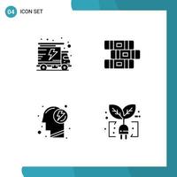 4 Thematic Vector Solid Glyphs and Editable Symbols of energy power education energy green Editable Vector Design Elements