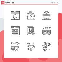 Set of 9 Commercial Outlines pack for clock report bowl metrics hosting Editable Vector Design Elements