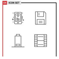 Modern Set of 4 Filledline Flat Colors and symbols such as device battery mobile electronics warning Editable Vector Design Elements