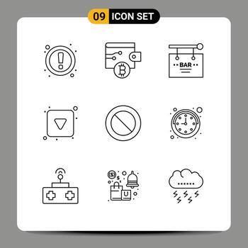 9 User Interface Outline Pack of modern Signs and Symbols of basic full birthday down play button Editable Vector Design Elements