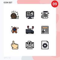 paquete de 9 signos y símbolos de colores planos de línea de relleno modernos para medios de impresión web, como el campeón de entrega que diseña elementos de diseño de vectores editables de letras de placa