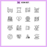 Outline Pack of 16 Universal Symbols of industry real estate audio lock home Editable Vector Design Elements