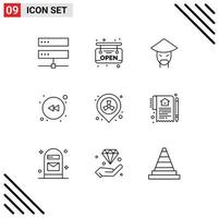 Set of 9 Vector Outlines on Grid for pollution gas emperor rewind arrow Editable Vector Design Elements