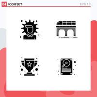 Group of 4 Solid Glyphs Signs and Symbols for economy cup solution railway winner Editable Vector Design Elements