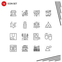 Outline Pack of 16 Universal Symbols of remote skip feminine forward garden Editable Vector Design Elements