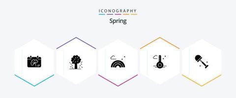 paquete de iconos de 25 glifos de primavera que incluye grande. tiempo. primavera. termómetro. onda vector