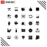 25 Universal Solid Glyphs Set for Web and Mobile Applications chipset hand user fingers multimedia Editable Vector Design Elements