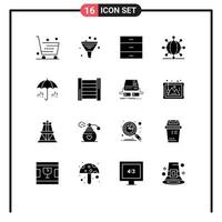 16 User Interface Solid Glyph Pack of modern Signs and Symbols of business global management globe furniture Editable Vector Design Elements