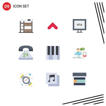 9 Universal Flat Color Signs Symbols of music audio display conversation communication Editable Vector Design Elements