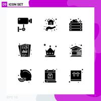 Pack of 9 creative Solid Glyphs of seo analysis house vegetables garden Editable Vector Design Elements
